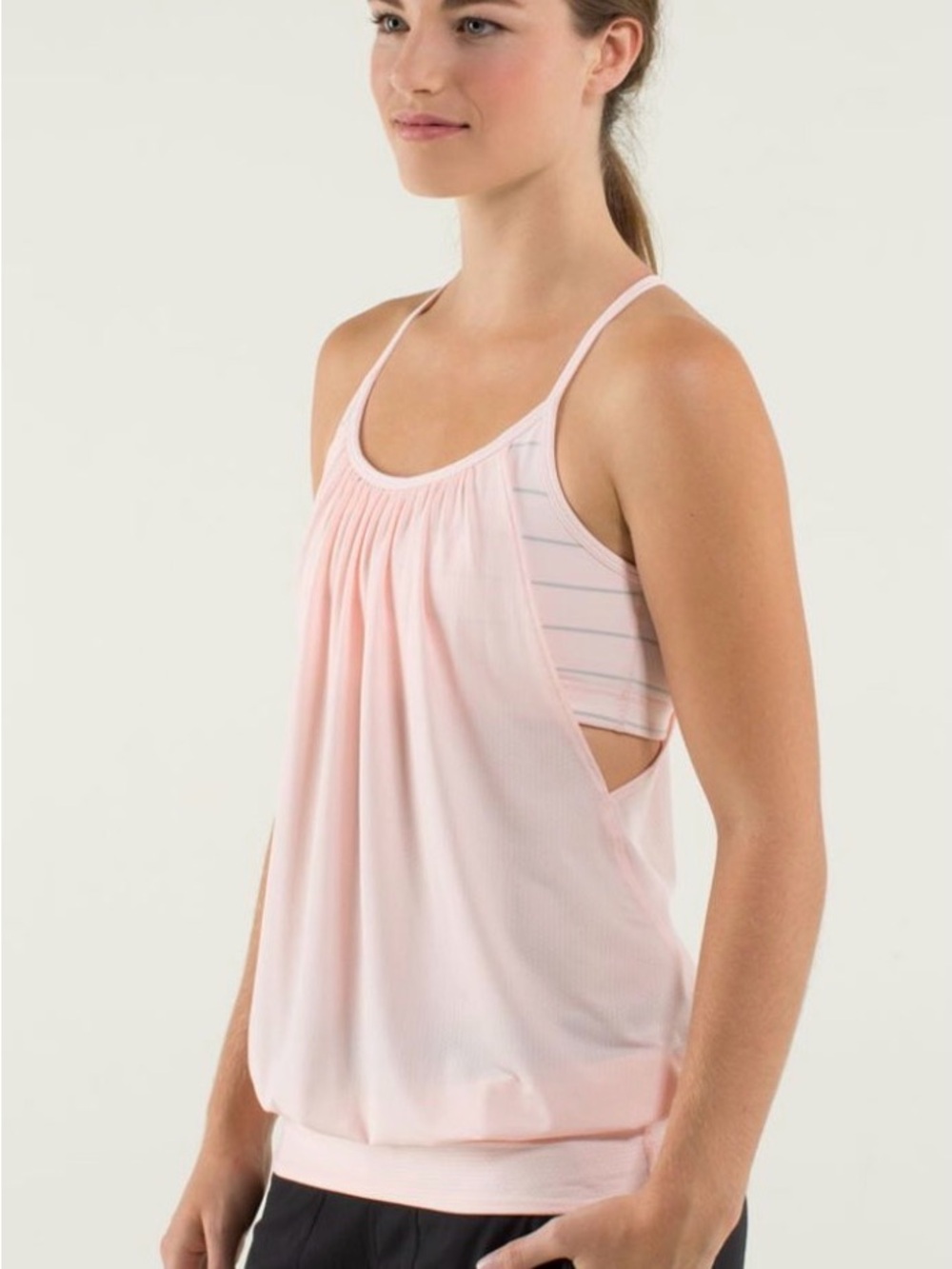 Lululemon Light Pink Athletic Tank with Striped Inner Shelf ptp 15 stretch t0 17